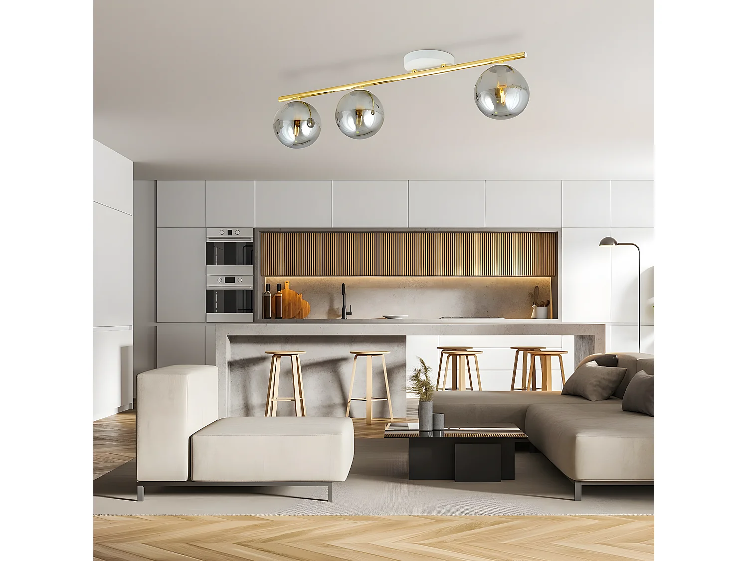 Plafonnier Monza 2, Or, 80x20x14 cm, Seven Design