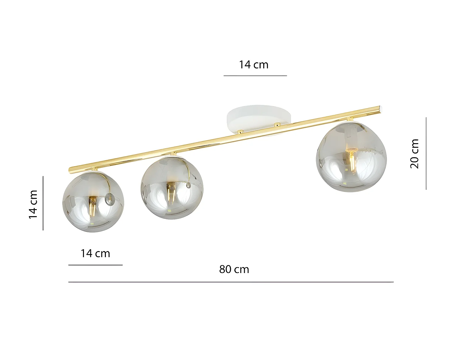 Plafonnier Monza 2, Or, 80x20x14 cm, Seven Design