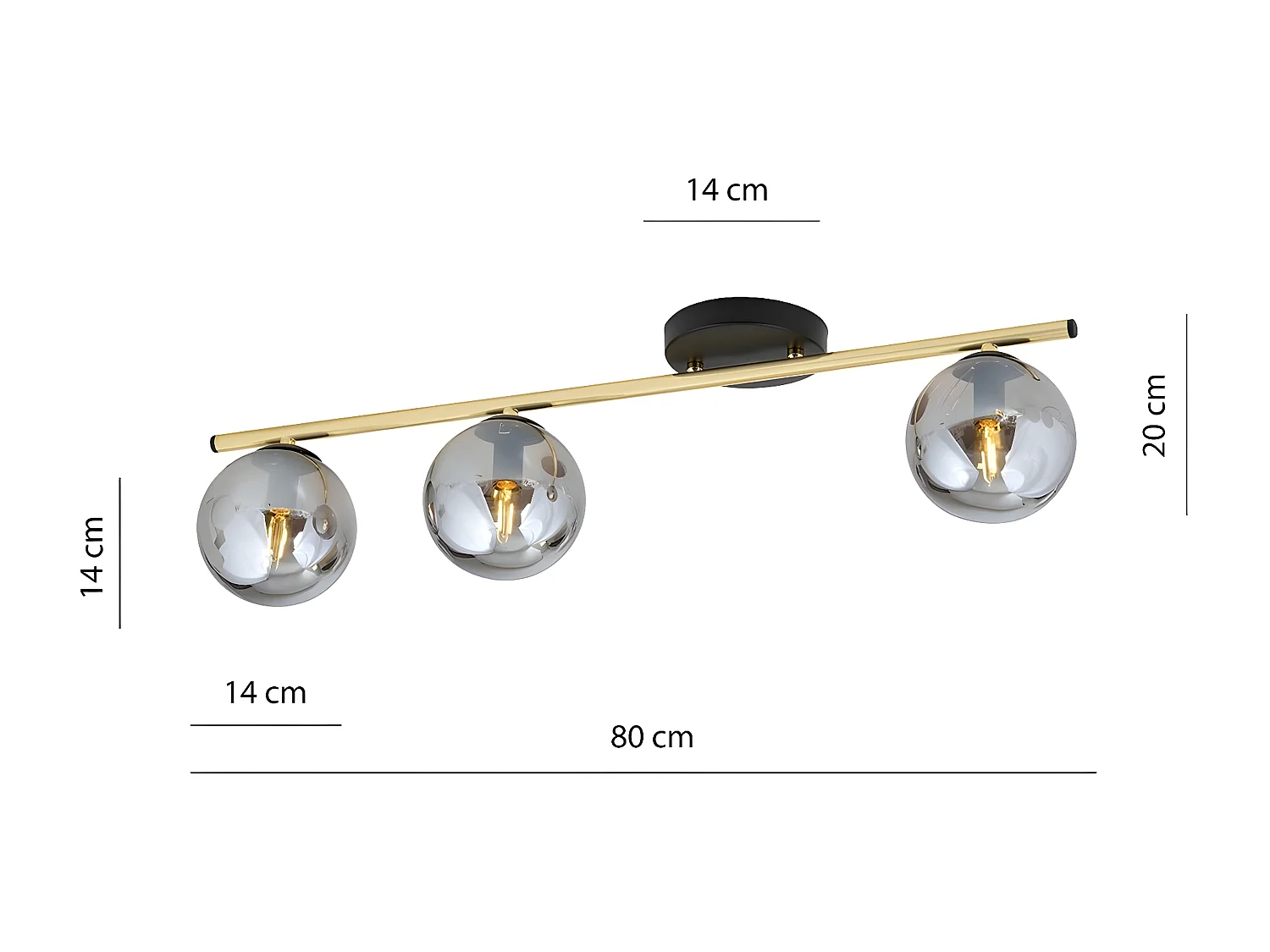 Candeeiro de Teto Monza, Ouro, 80x20x14 cm, EPIKASA