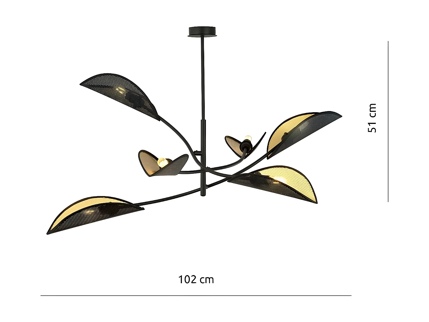 Candeeiro Suspenso Flor de Lótus, Preto, 102x51x102 cm, EPIKASA