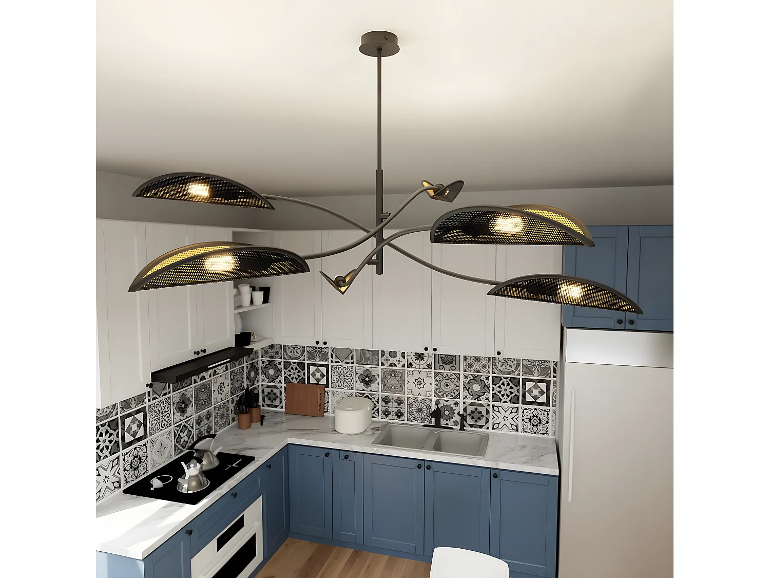 Candeeiro Suspenso Lotus 1, Preto, 102x51x102 cm, Seven Design