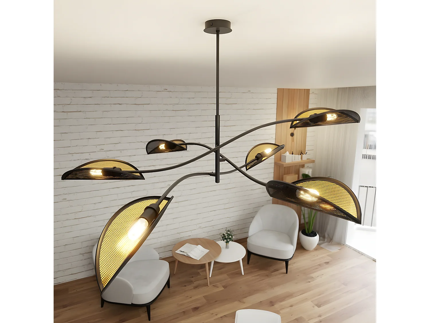 Candeeiro Suspenso Lotus 1, Preto, 102x51x102 cm, Seven Design