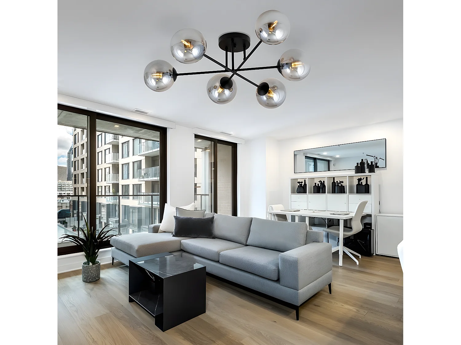 Plafonnier Aurora, Noir, 28x19x19 cm, EPIKASA