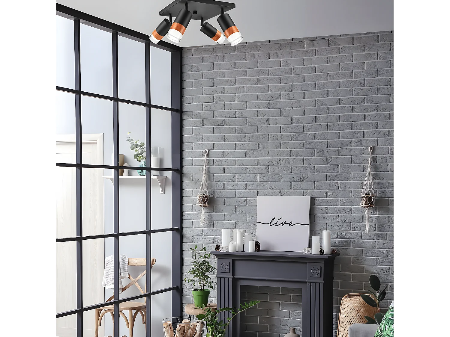 Plafonnier Aurora, Noir, 28x19x19 cm, Seven Design