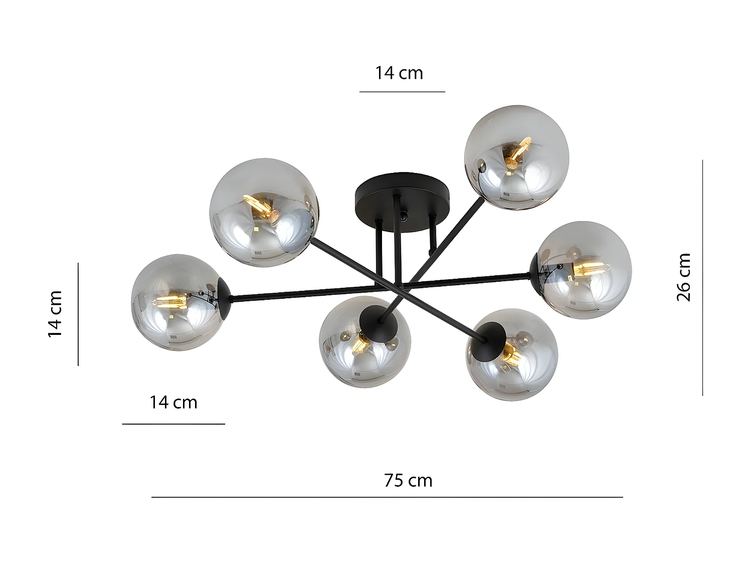 Plafonnier Aurora, Noir, 28x19x19 cm, Seven Design