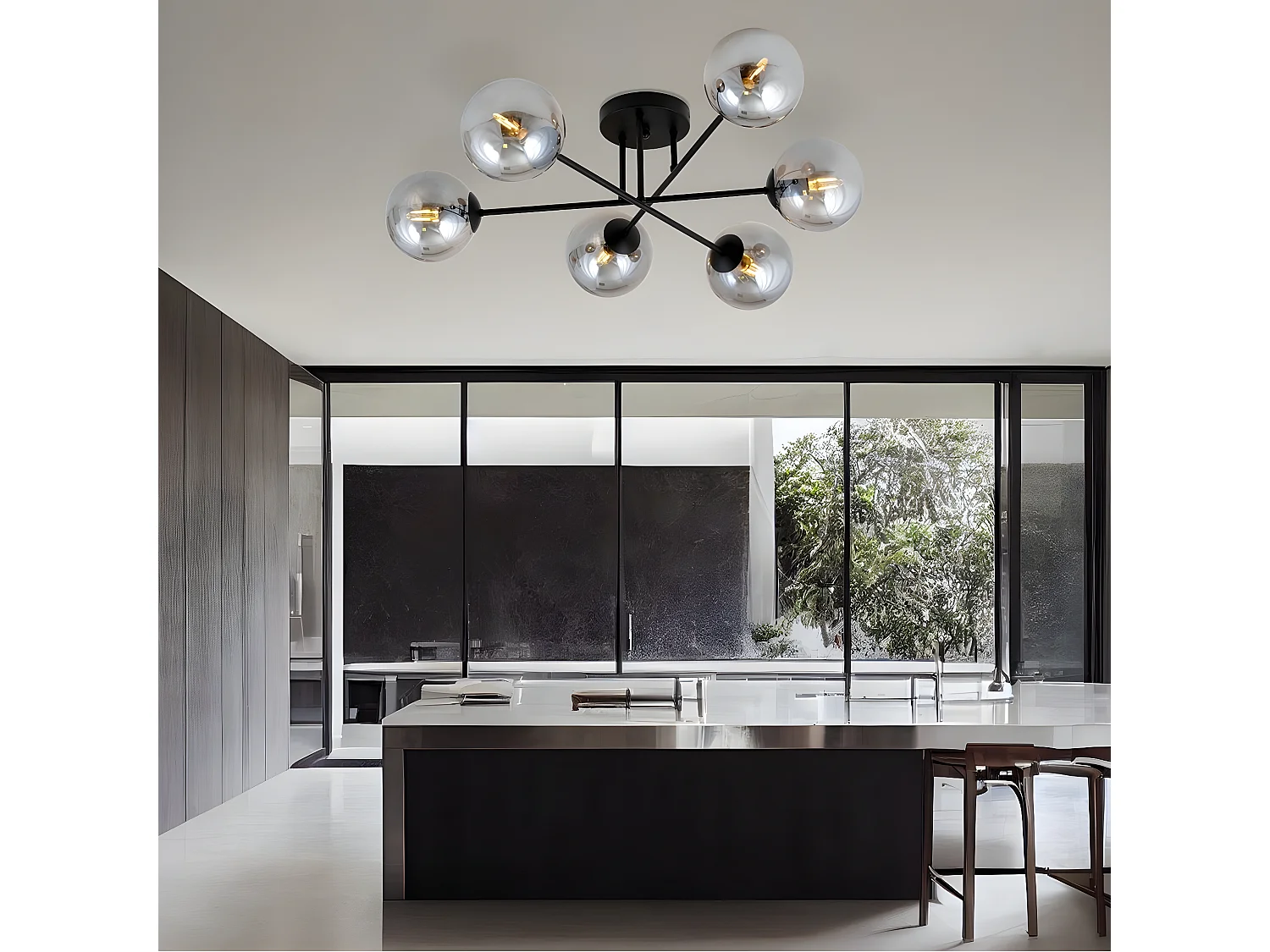 Plafonnier Aurora, Noir, 28x19x19 cm, Seven Design