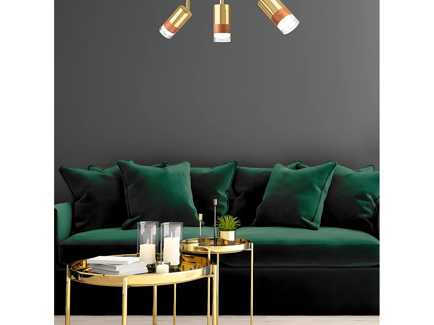 Plafondlamp Aurora, Goud, 45x19x19 cm, Seven Design