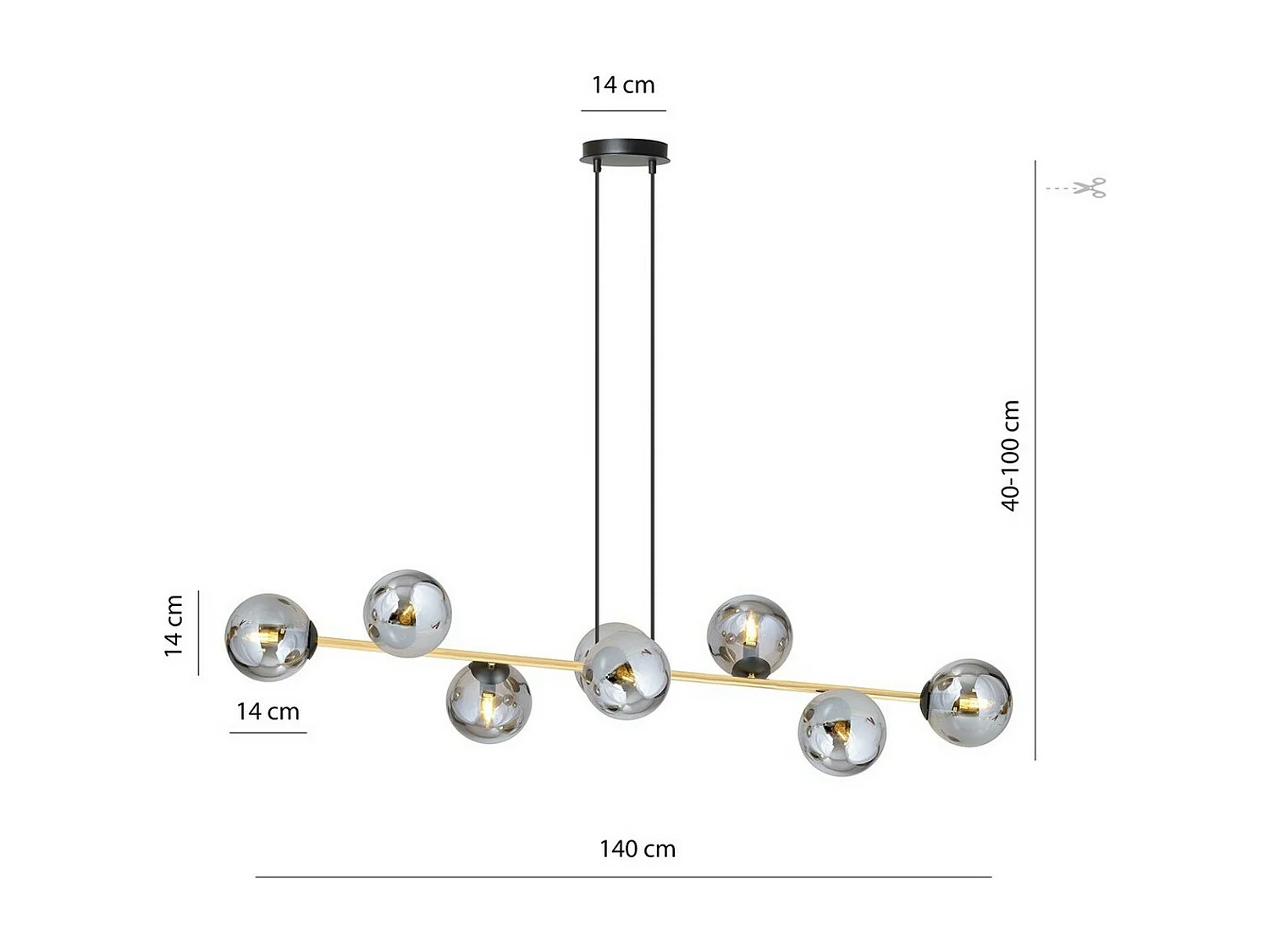 Candeeiro Suspenso Gravity, Preto, 140x100x29 cm, EPIKASA