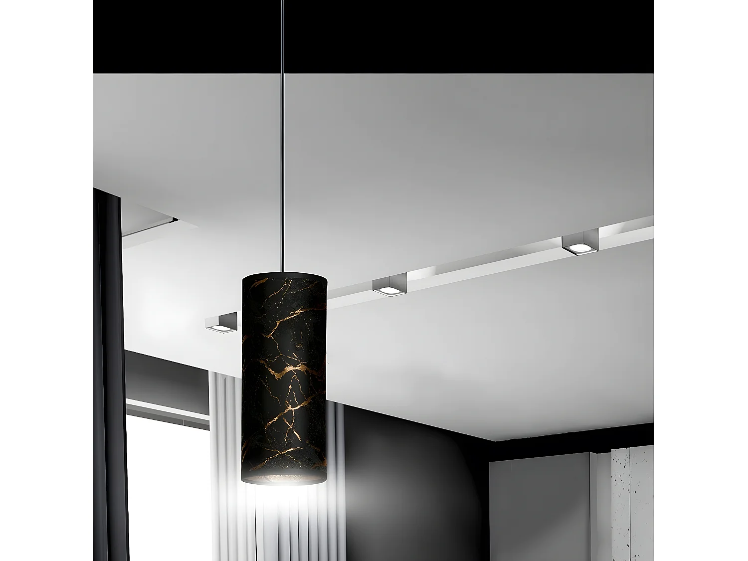 Candeeiro Suspenso Karli, Preto, 10x100x6 cm, Seven Design
