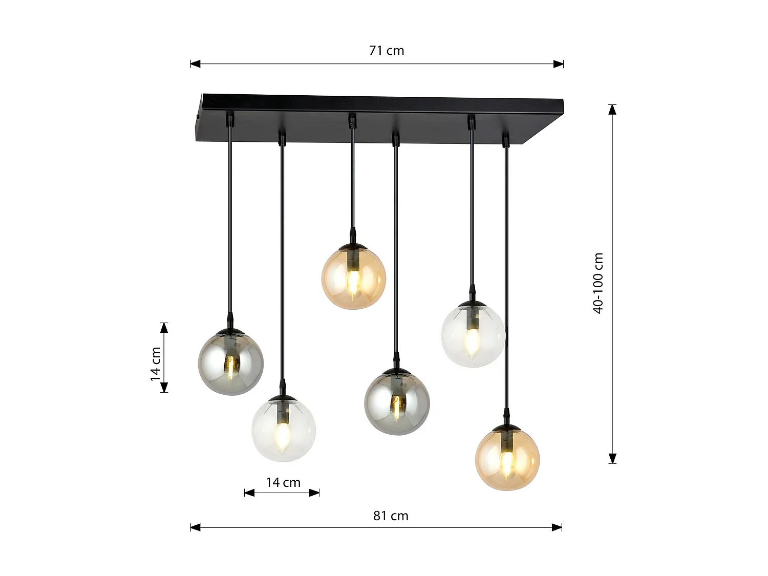 Suspension Cosmo 10, Noir, 65x120x22 cm, Seven Design