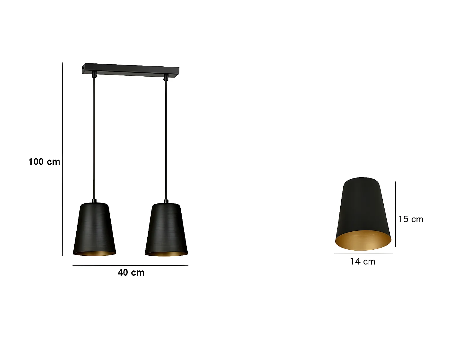 Lampada a Sospensione Milargo 4, Nero, 40x100x14 cm, Seven Design