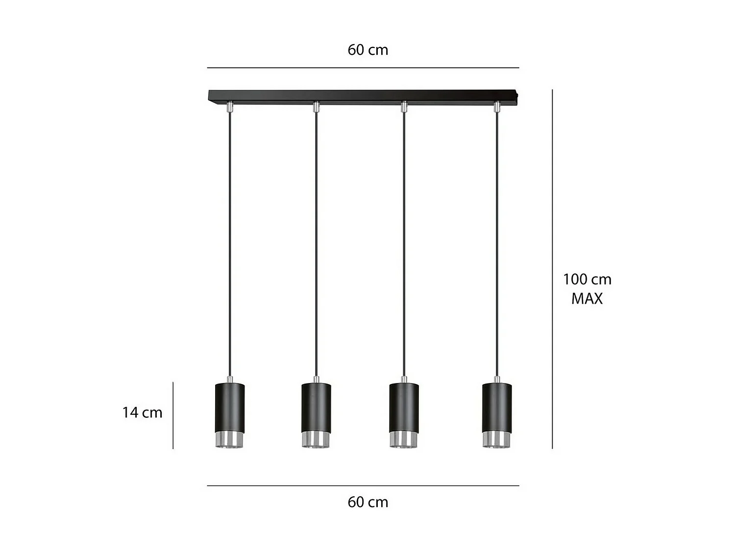 Suspension Fumiko 10, Noir, 60x100x6 cm, Seven Design