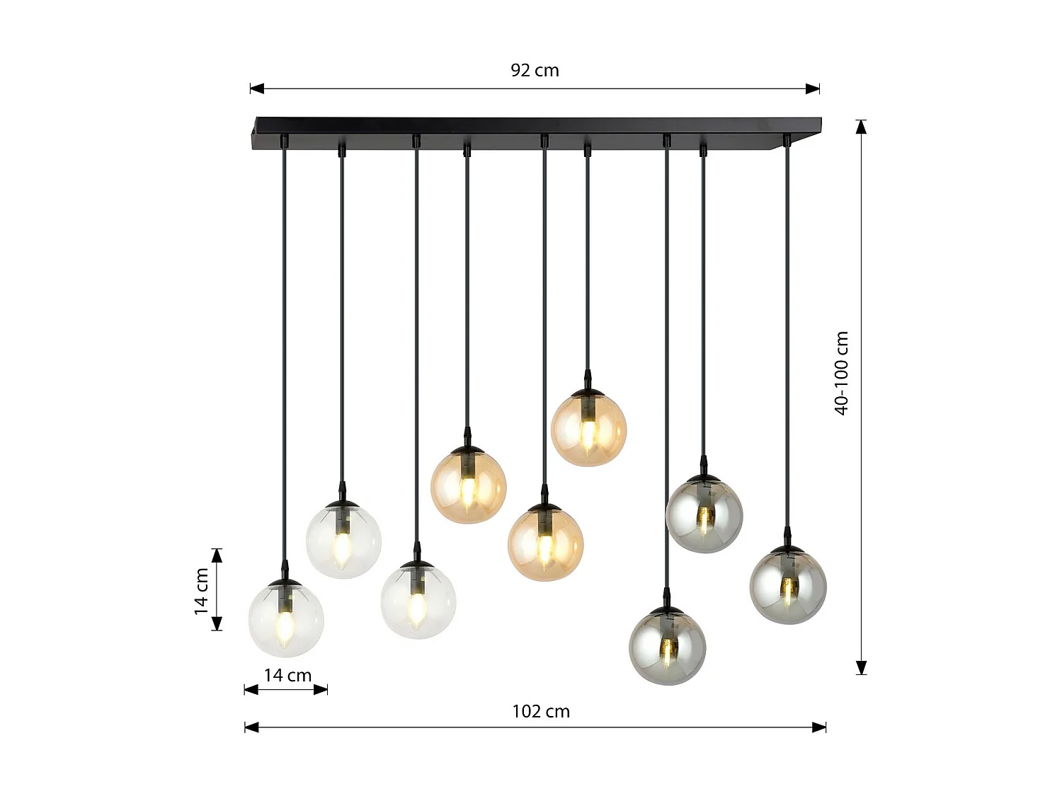 Lampa Wisząca Cosmo 12, Czarny, 104x120x22 cm, Seven Design
