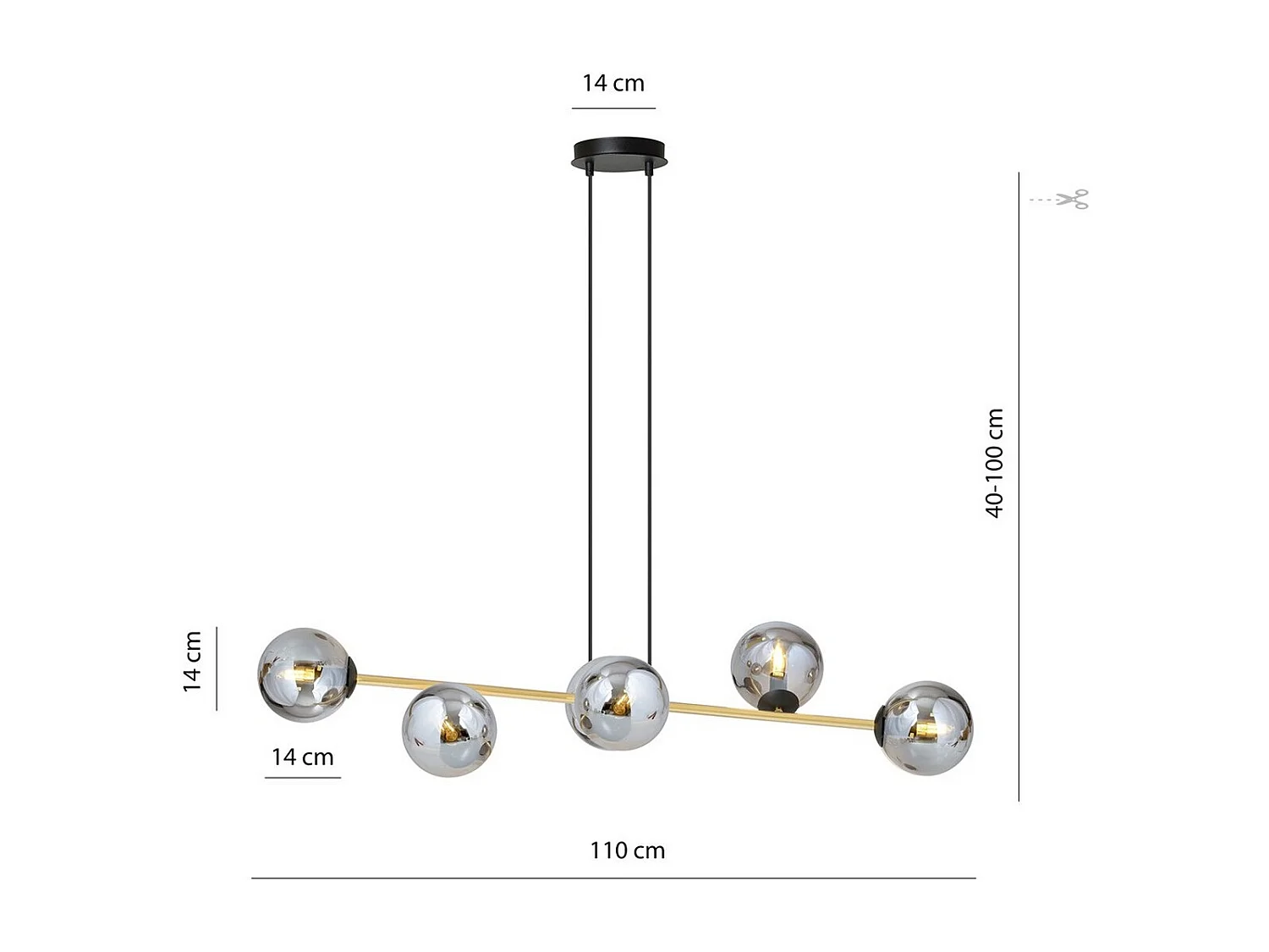 Candeeiro Suspenso Gravity 2, Preto, 110x100x29 cm, Seven Design