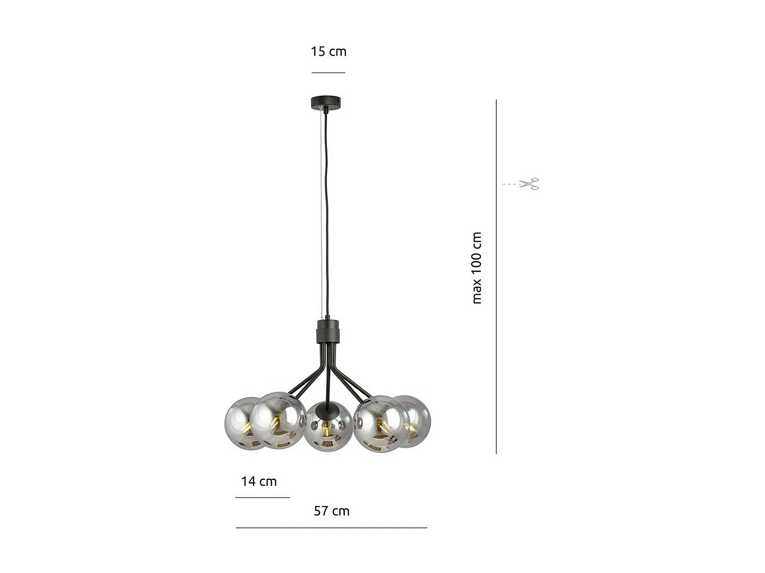 Hanglamp Nova, Grijs, 57x100x46 cm, Seven Design