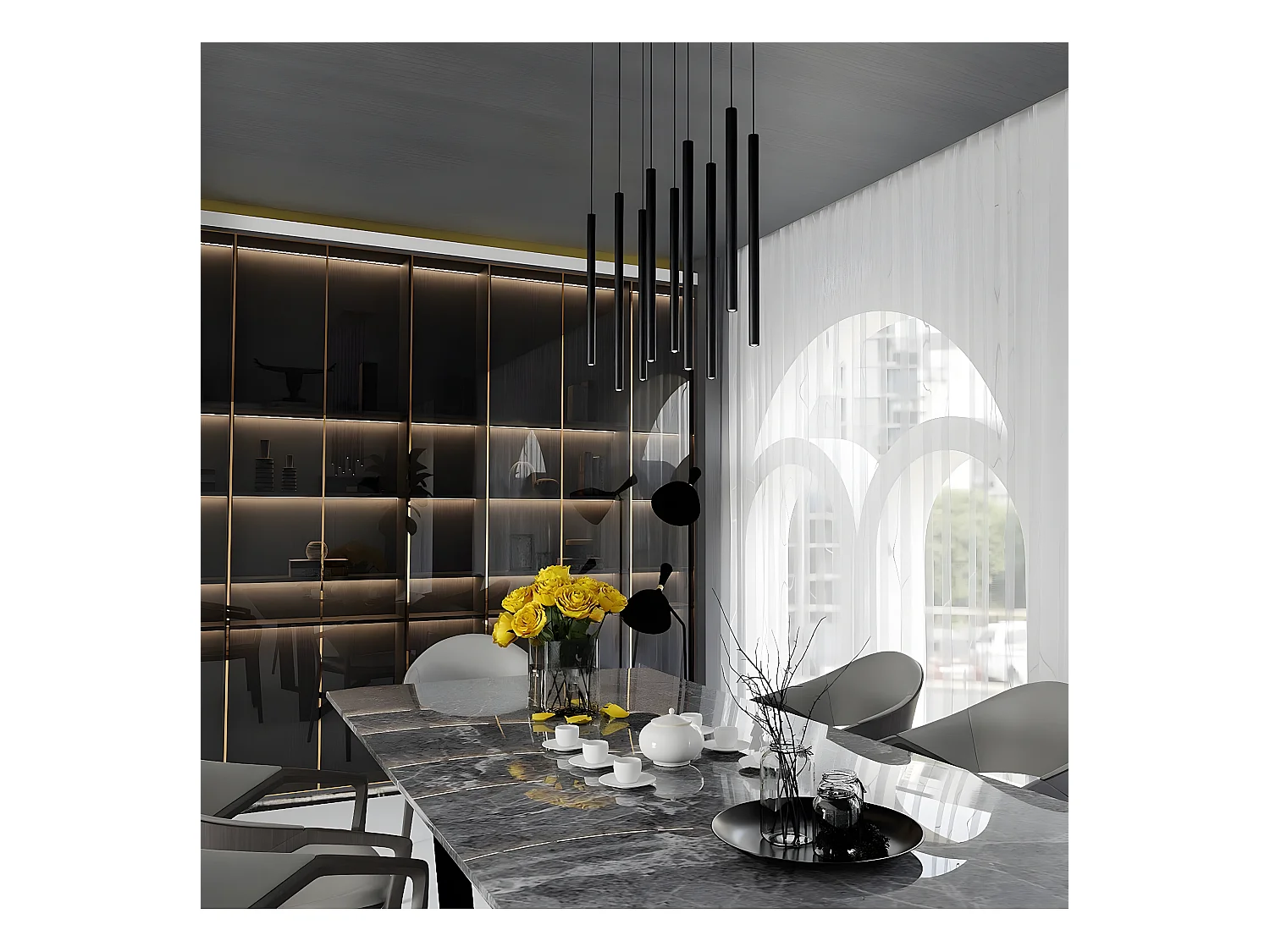 Lampada a Sospensione Selter, Nero, 92x120x22 cm, EPIKASA