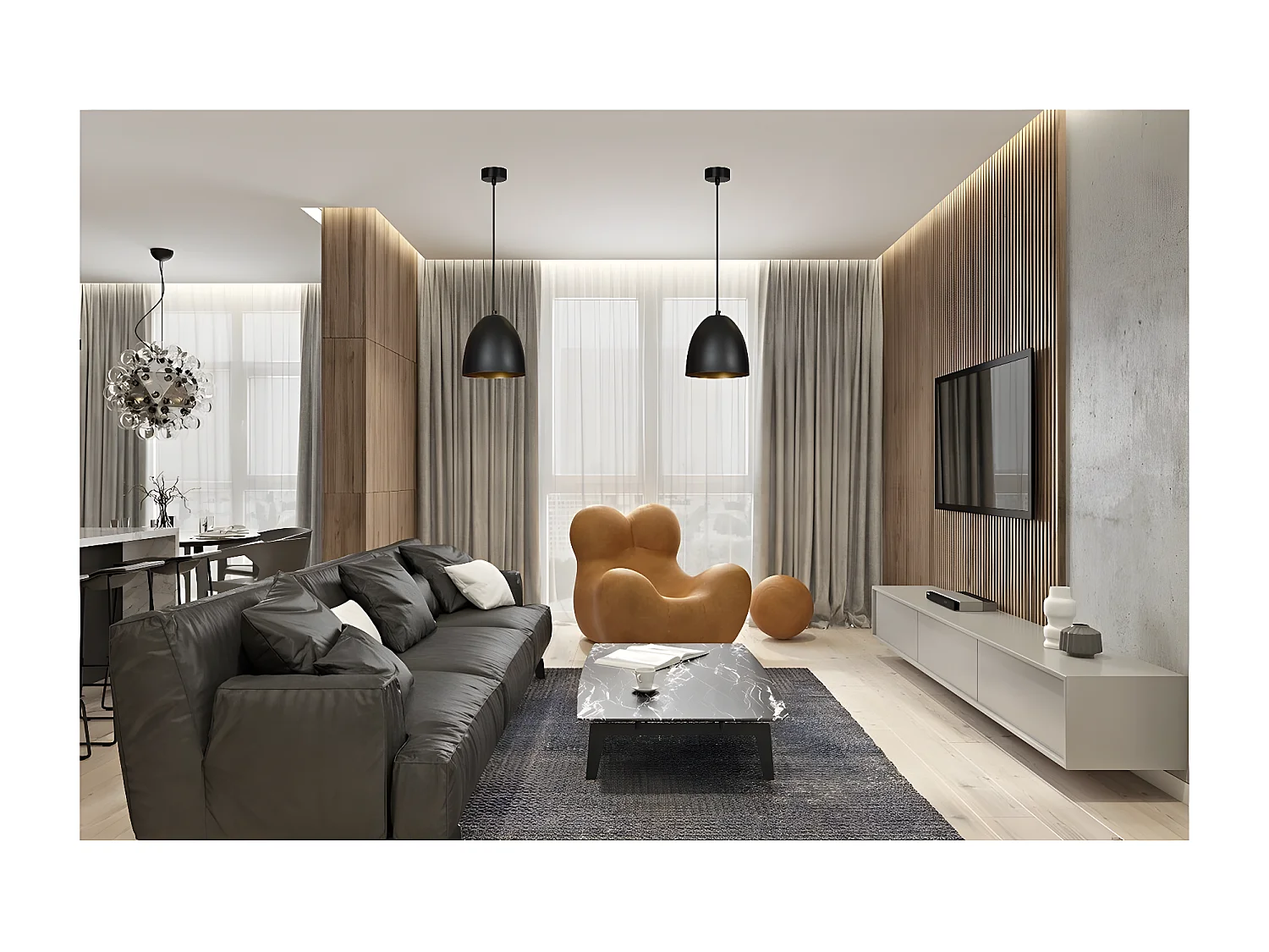 Hanglamp Lenox 3, Zwart, 20x80x18 cm, Seven Design