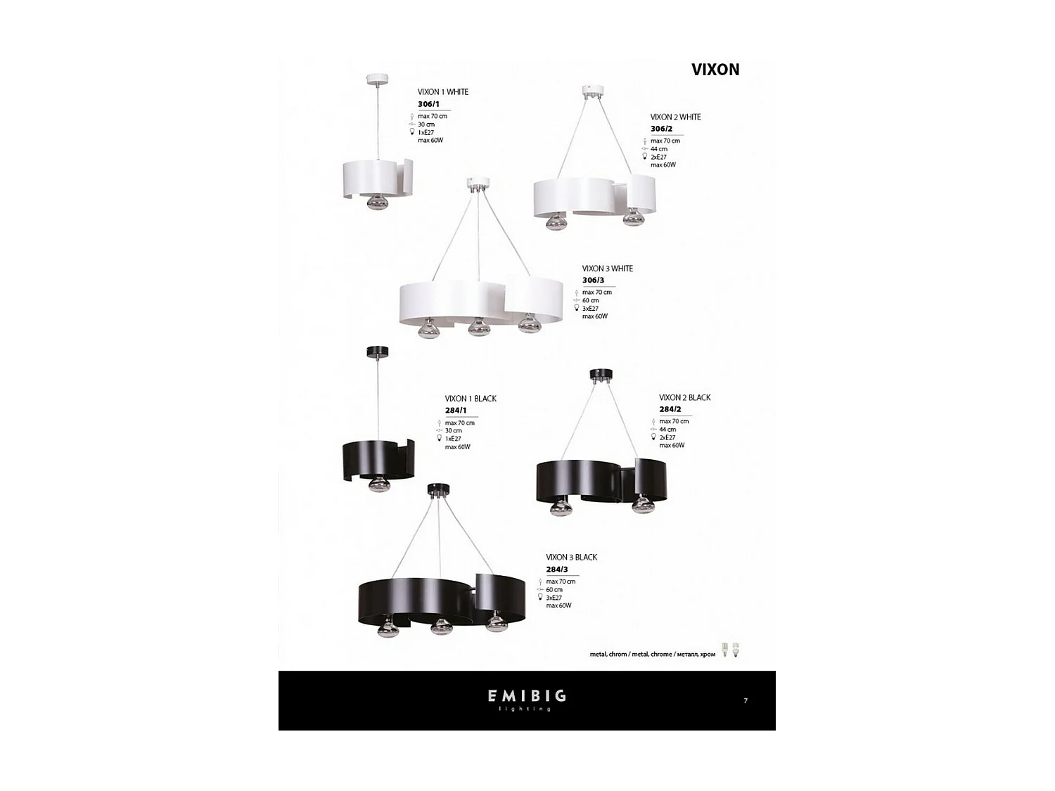 Lámpara de Suspensión Vixon, Negro, 30x100x30 cm, Seven Design