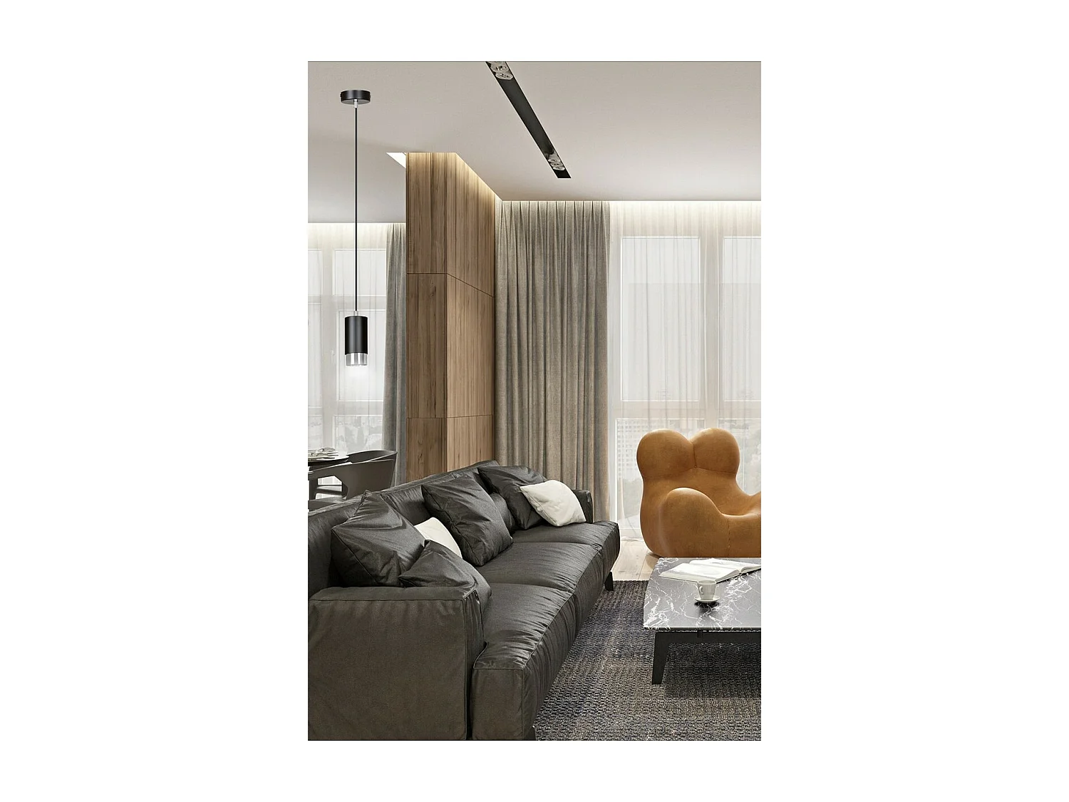 Hanglamp Fumiko 2, Zwart, 8x100x8 cm, Seven Design