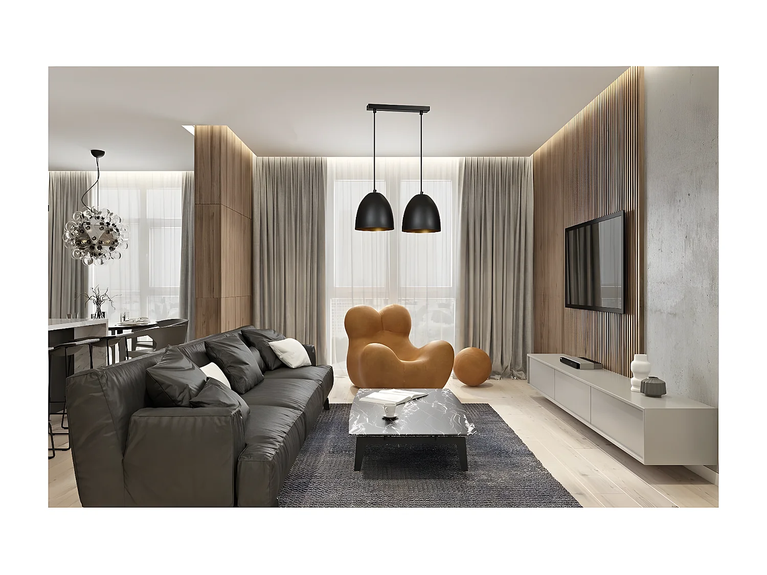 Suspension Lenox 4, Noir, 45x80x18 cm, Seven Design