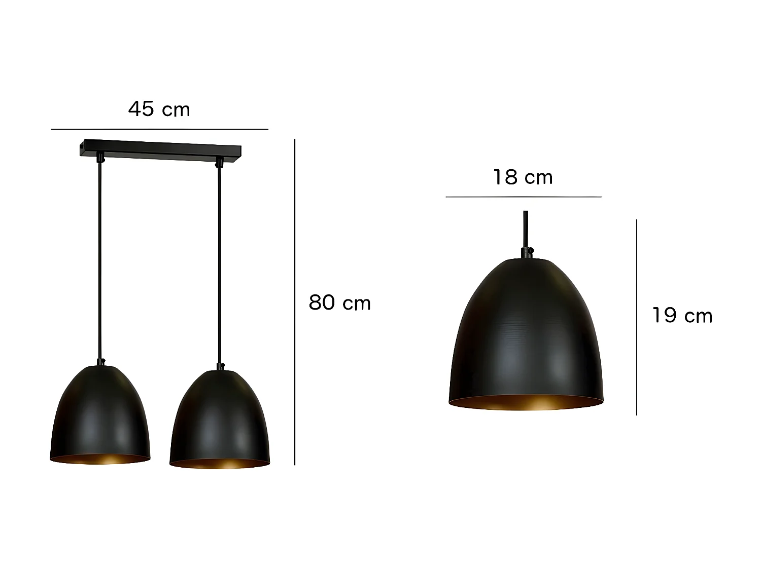Suspension Lenox 4, Noir, 45x80x18 cm, Seven Design