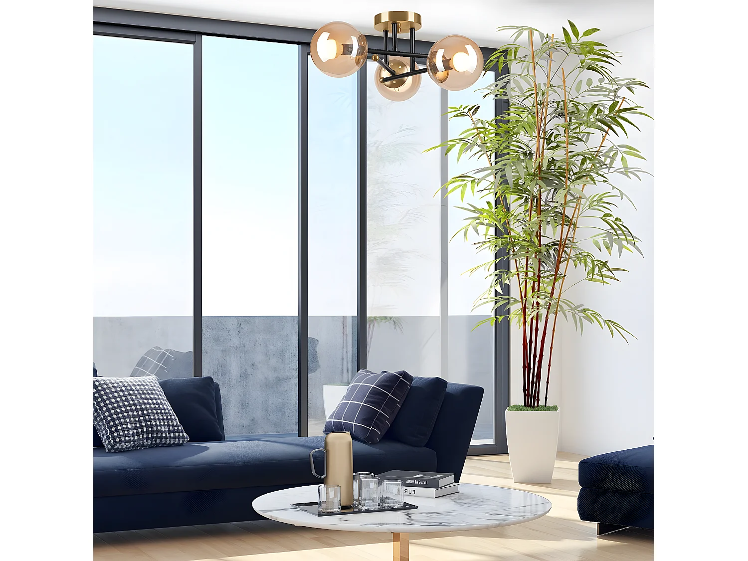 Candeeiro de Teto Malena, Ouro, 39x39x19 cm, Seven Design