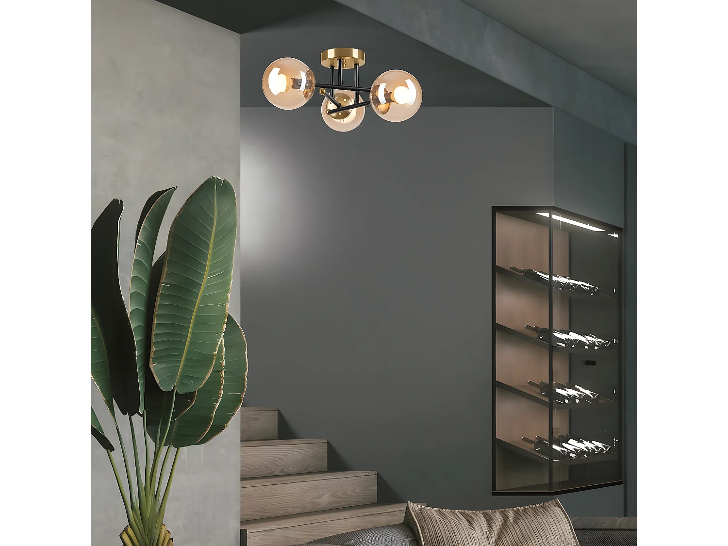 Candeeiro de Teto Malena, Ouro, 39x39x19 cm, Seven Design