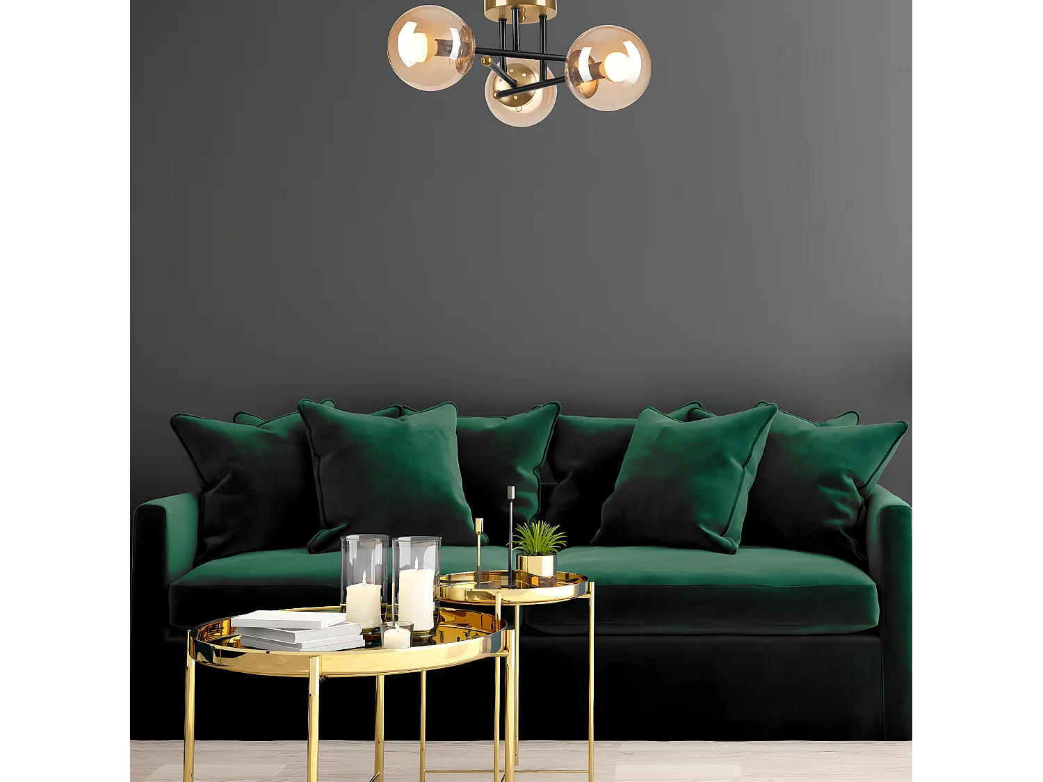 Candeeiro de Teto Malena, Ouro, 39x39x19 cm, Seven Design