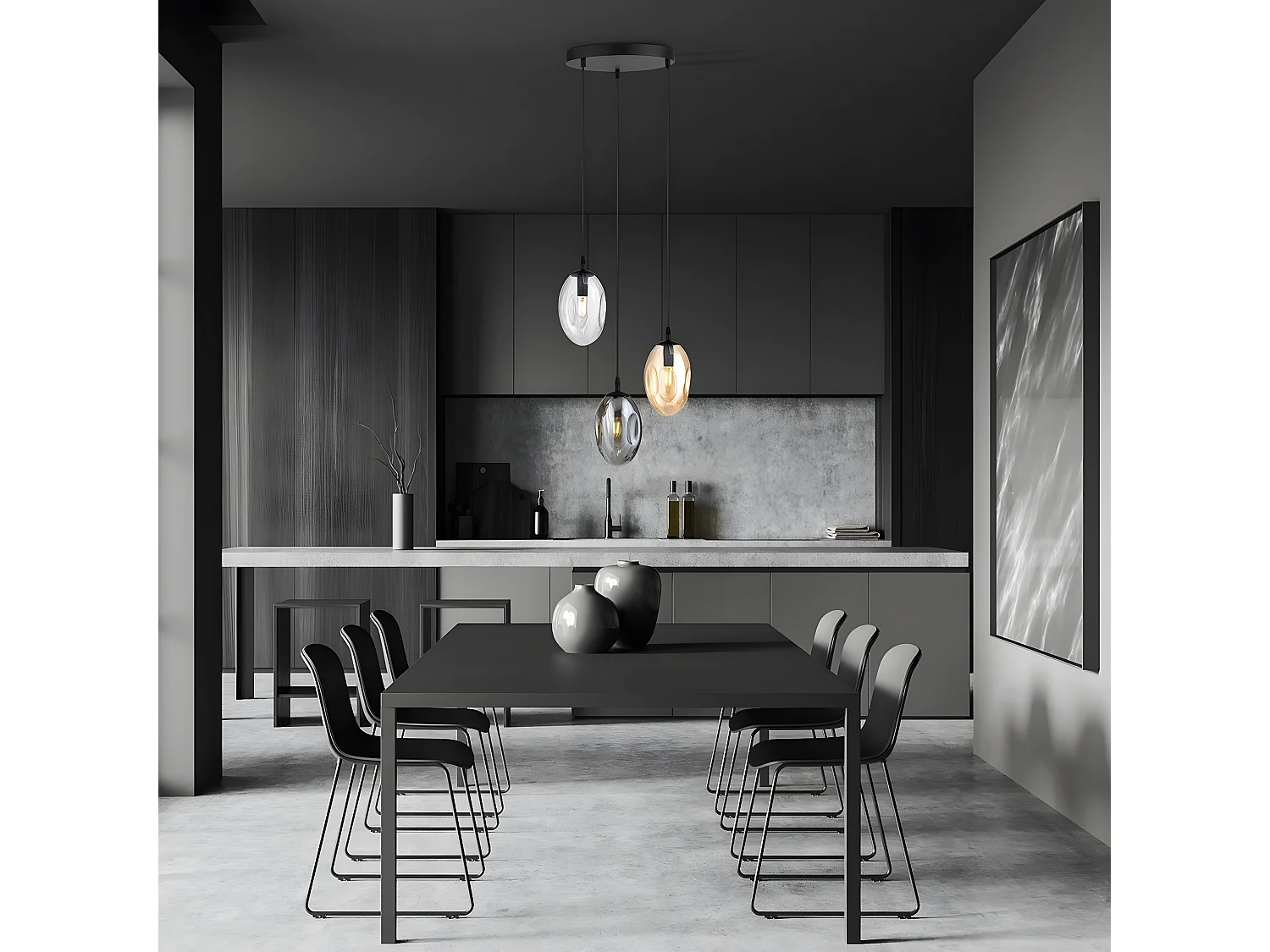 Hanglamp Astral 8, Zwart, 40x100x40 cm, Seven Design