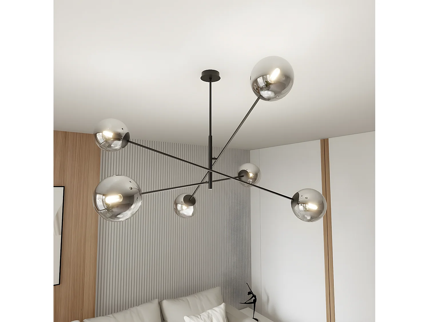 Lampada a Sospensione Linear 2, Nero, 102x51x102 cm, Seven Design