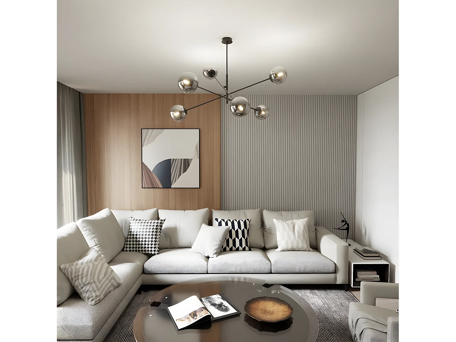 Lampada a Sospensione Linear 2, Nero, 102x51x102 cm, Seven Design