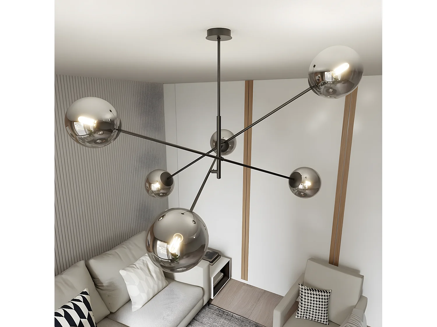 Lampada a Sospensione Linear 2, Nero, 102x51x102 cm, Seven Design