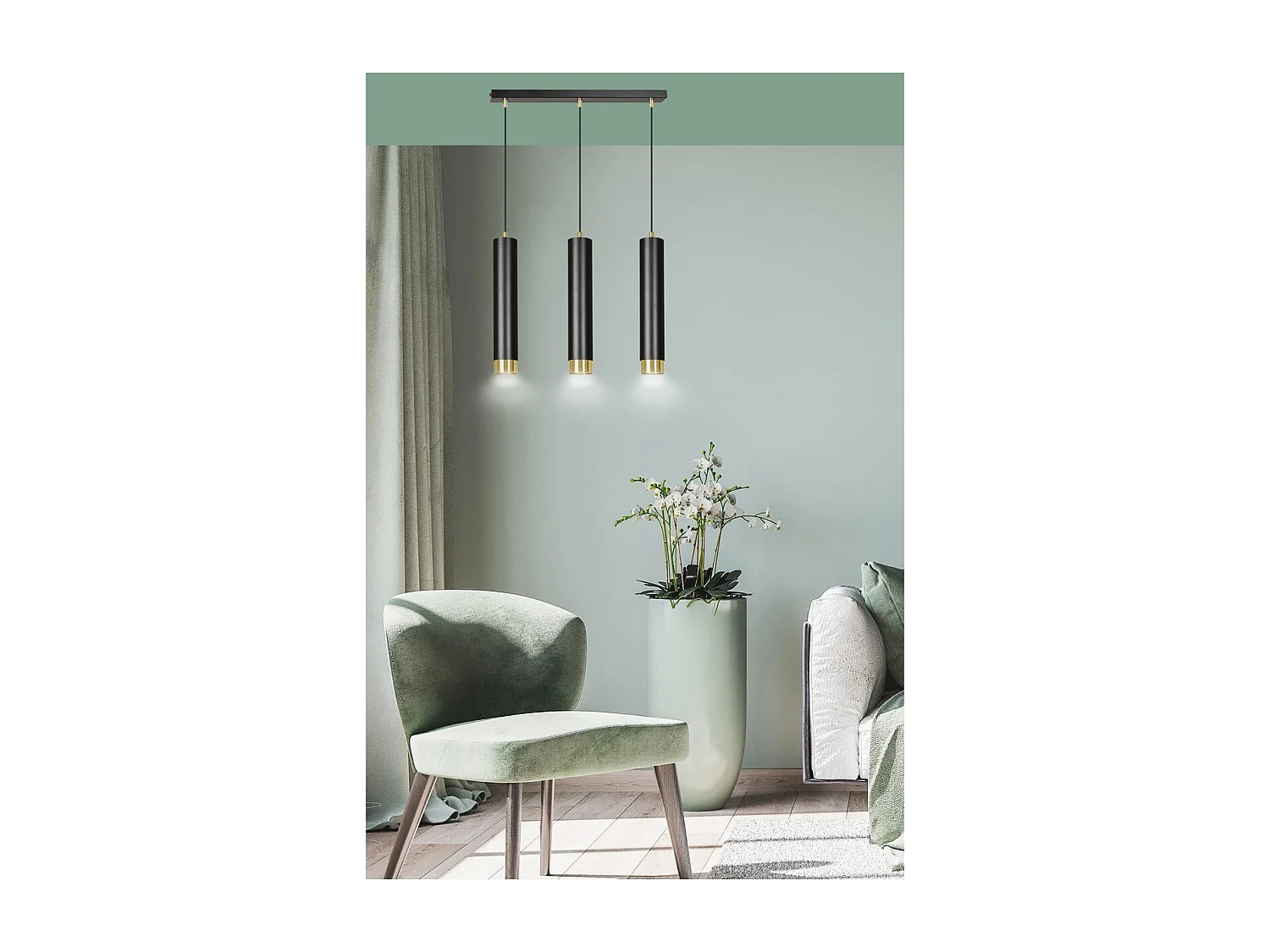 Candeeiro Suspenso Kibo 7, Preto, 45x100x6 cm, Seven Design