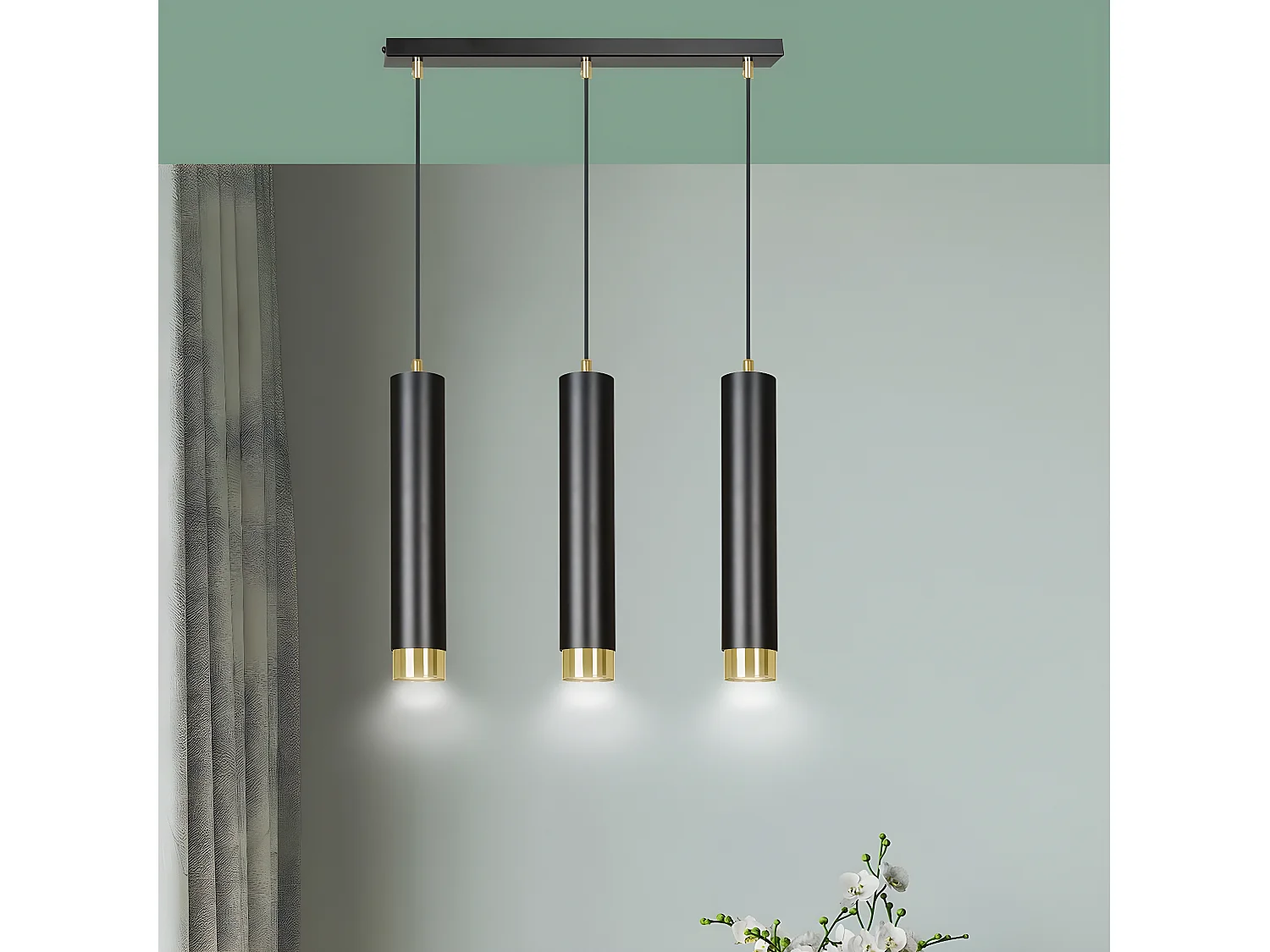 Candeeiro Suspenso Kibo 7, Preto, 45x100x6 cm, Seven Design