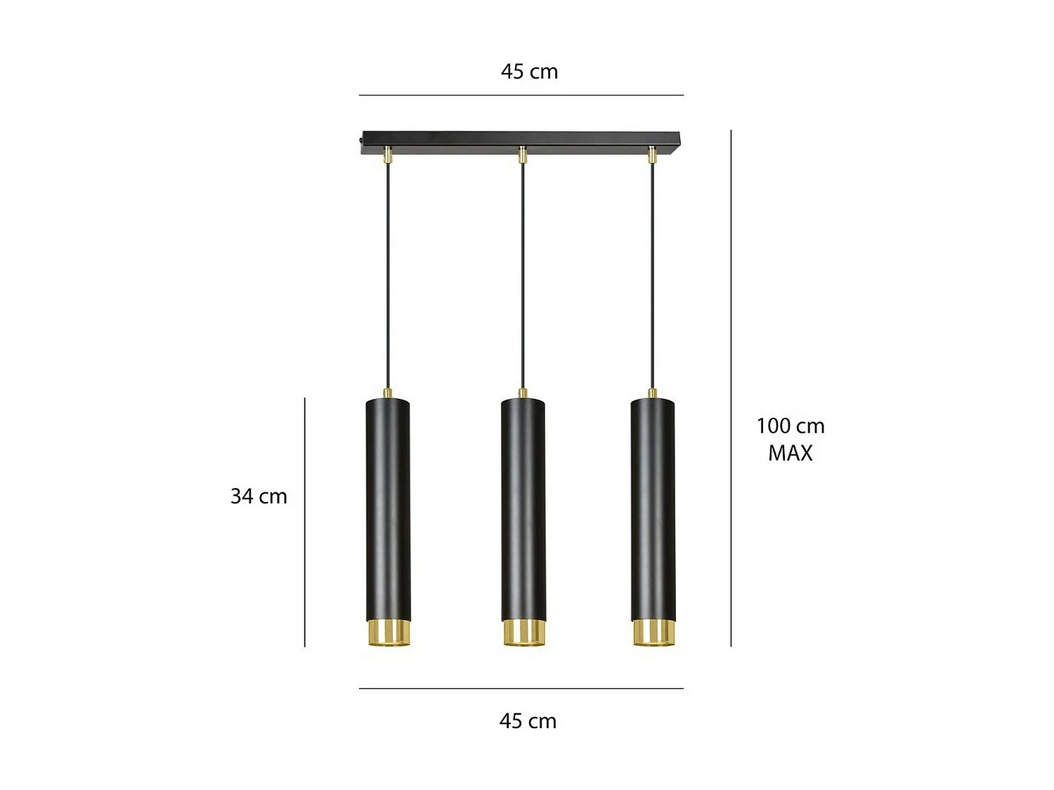 Candeeiro Suspenso Kibo 7, Preto, 45x100x6 cm, Seven Design