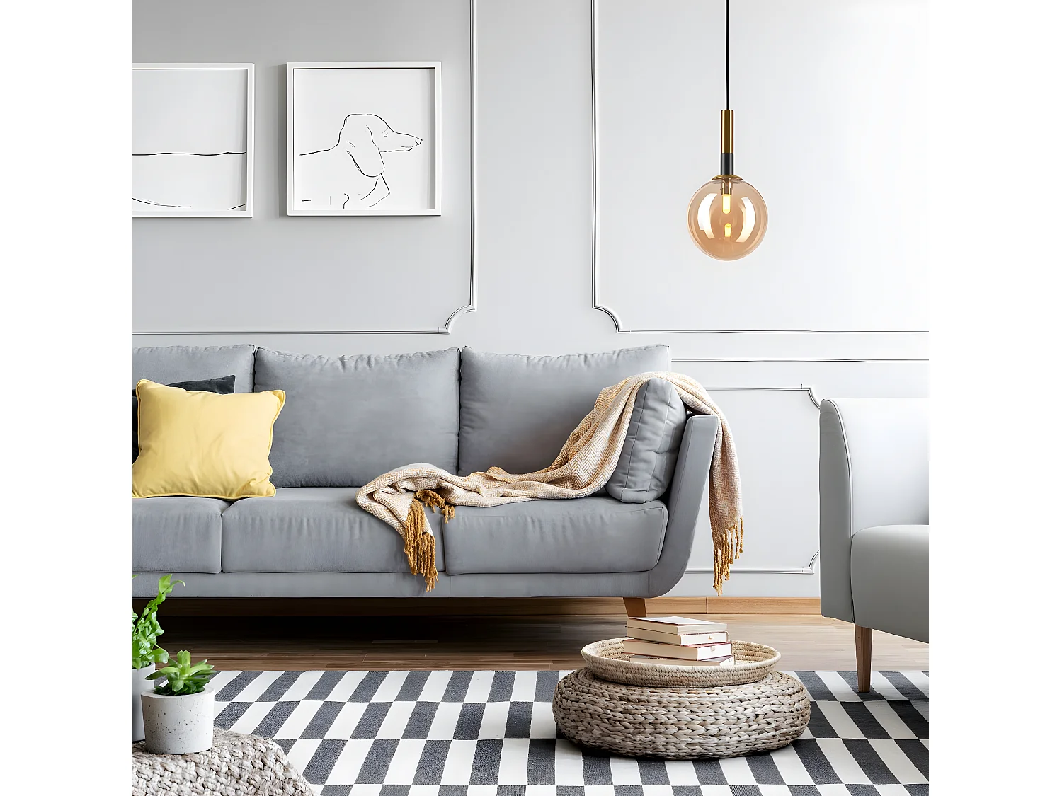 Hanglamp Rollo, Goud, 15x15x120 cm, Seven Design