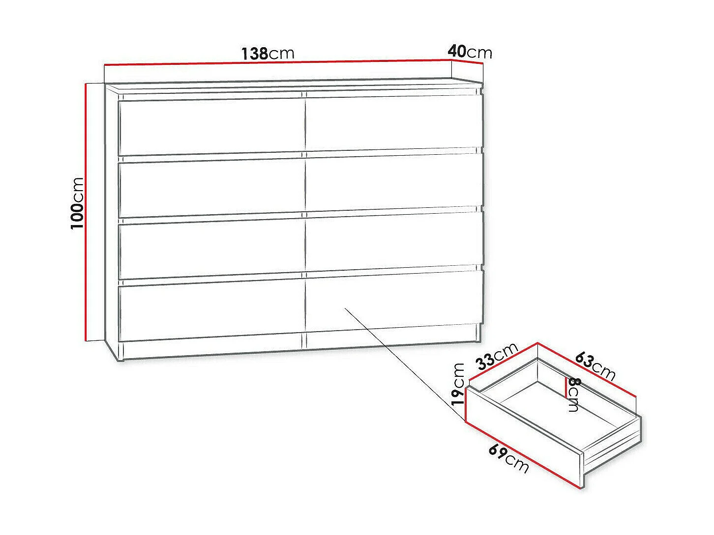 Cómoda Comfivo 162, Com gavetas, Número de gavetas: 8, 10x14x4cm