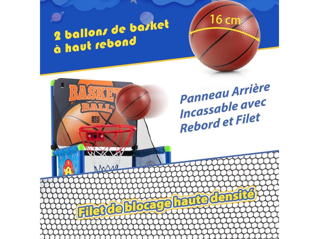 vente unique Panier de Basketball 2 en 1 avec 2 Cibles en Tissu et velours à Balles Adhésives Jeu d’Arcade avec Système de Pointage et Effet Sonore 2 Ballons de Basket pour Enfants 3 Ans+