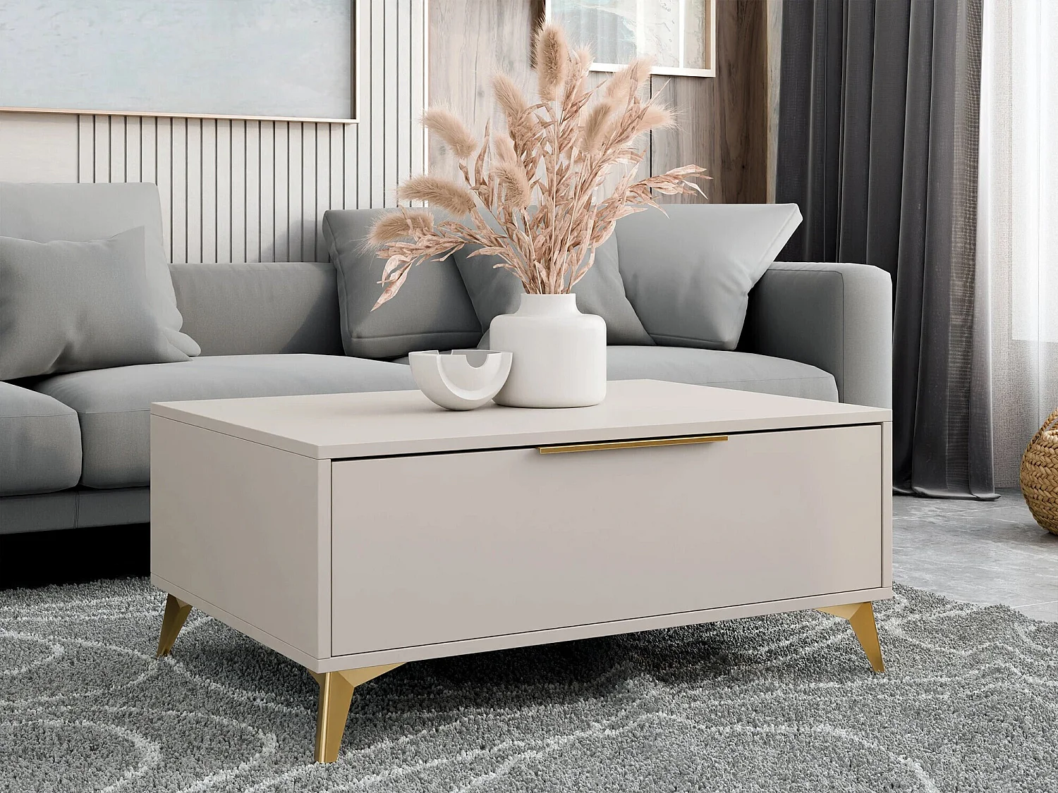 Table basse Comfivo Camlue 101, Beige, 45x75x104cm, Stratifié, Angulaire
