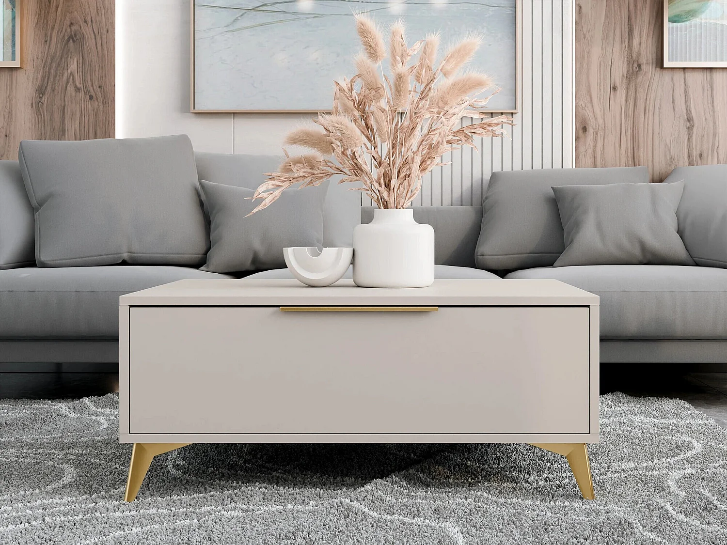 Table basse Comfivo Camlue 101, Beige, 45x75x104cm, Stratifié, Angulaire