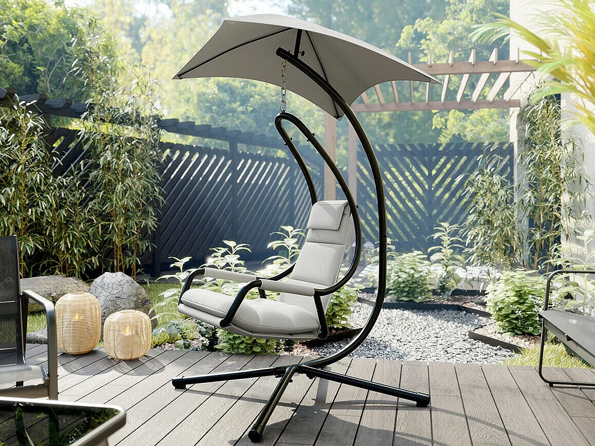 Chaise suspendu Comfivo 318, 212x103x122cm, Gris clair|Noir, Métal|Tissu