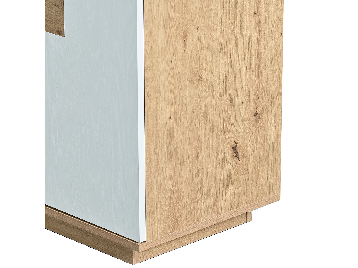 Aparador moderno 160x40x77 cm aspecto madera, 2 puertas, 4 cajones y estante de cristal - LED - Blanco