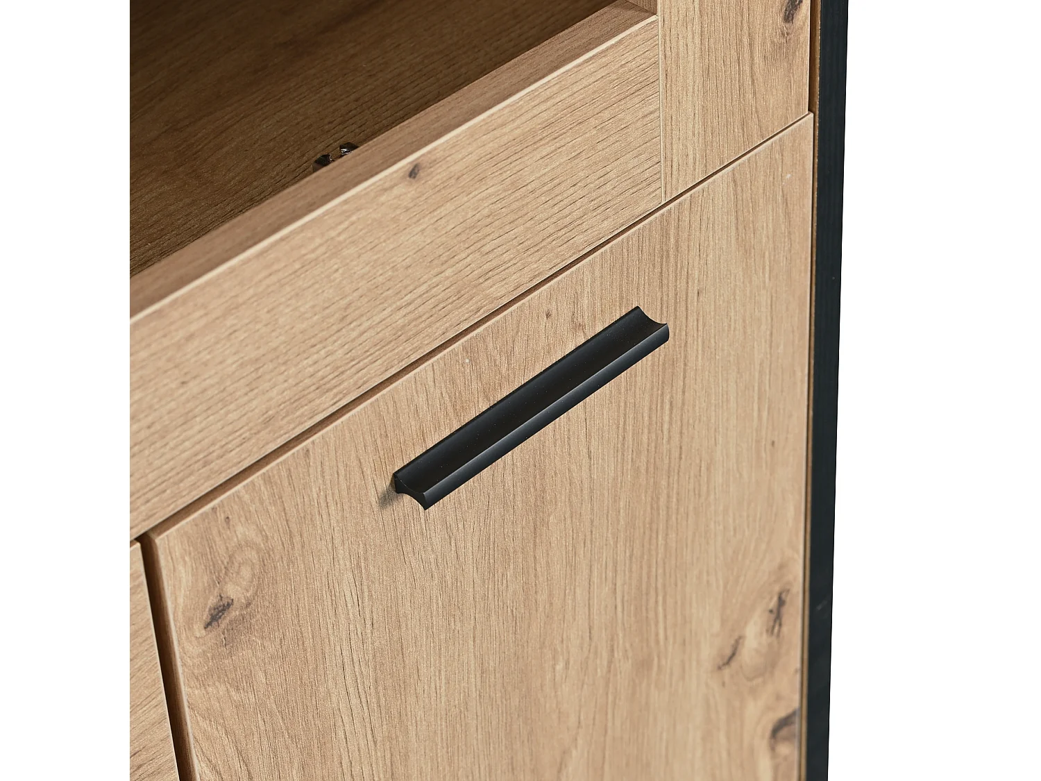 Credenza multifunzionale 110x38x111 cm ripiano in vetro con LED e 8 portabottiglie - Naturale