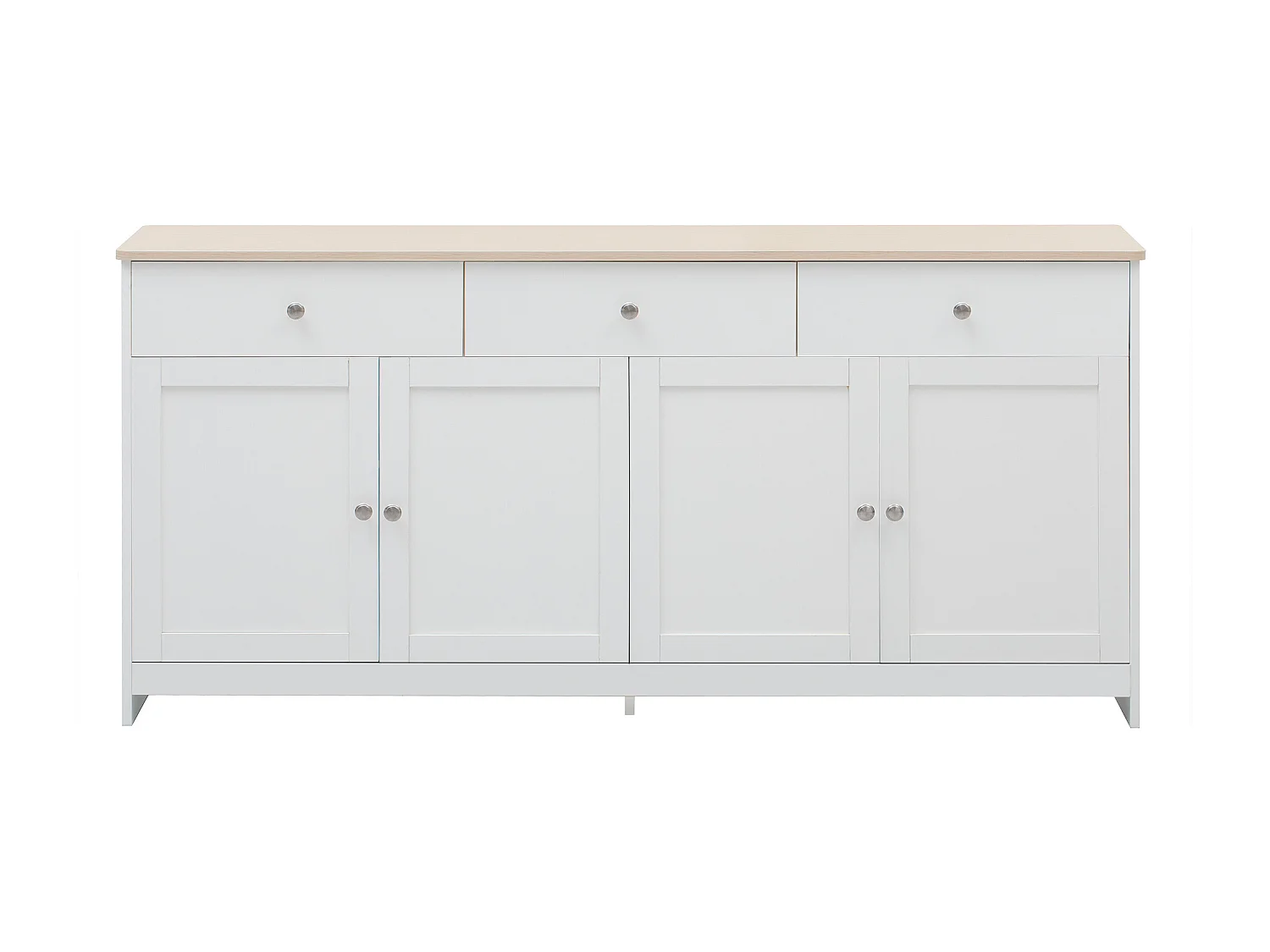 Buffet blanc avec 4 portes et 3 tiroirs en bois - 160x37x75 cm