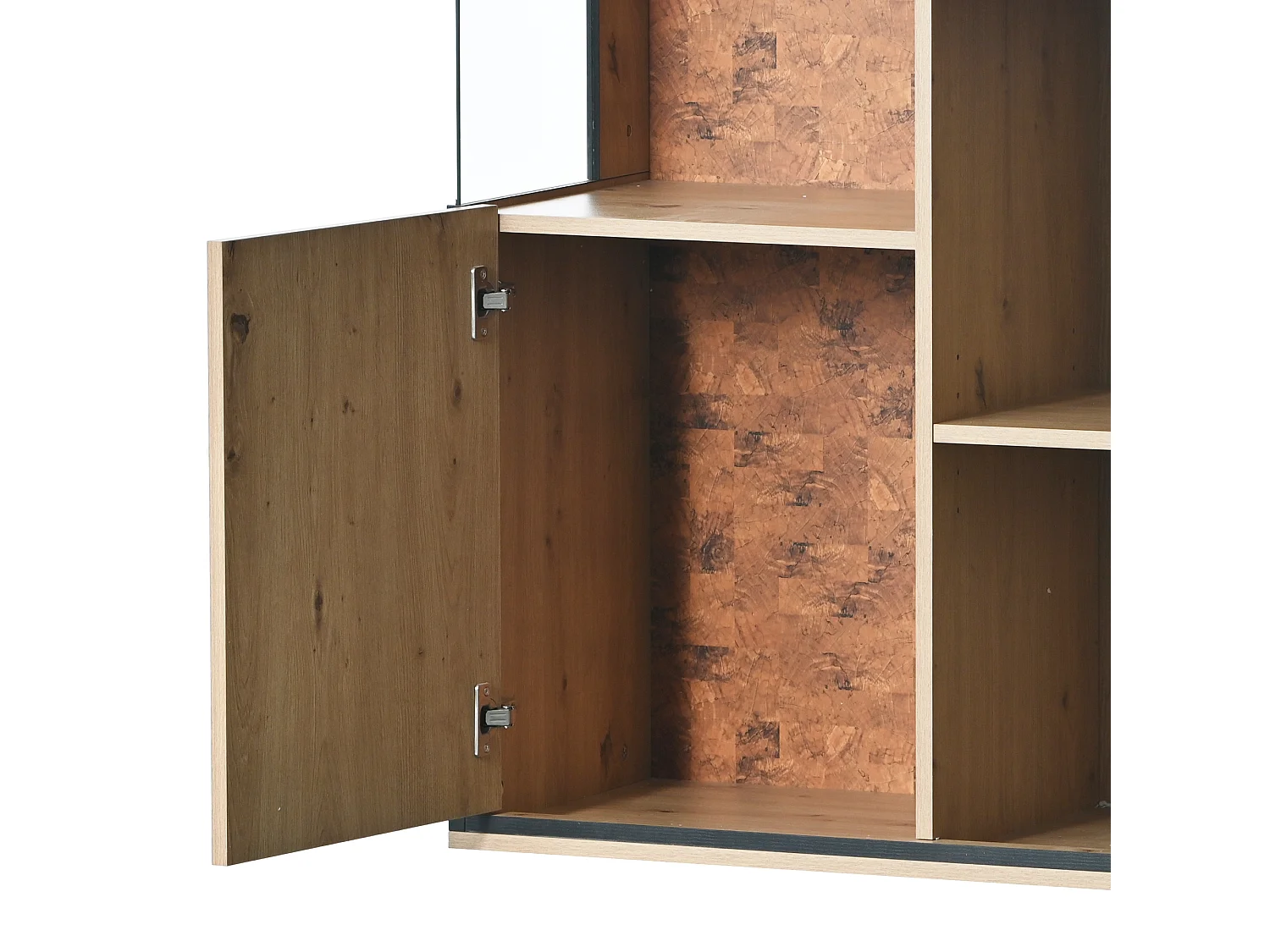 Vitrine moderne 150x78x40 cm avec LED, grand rangement et étagère en verre - Naturel