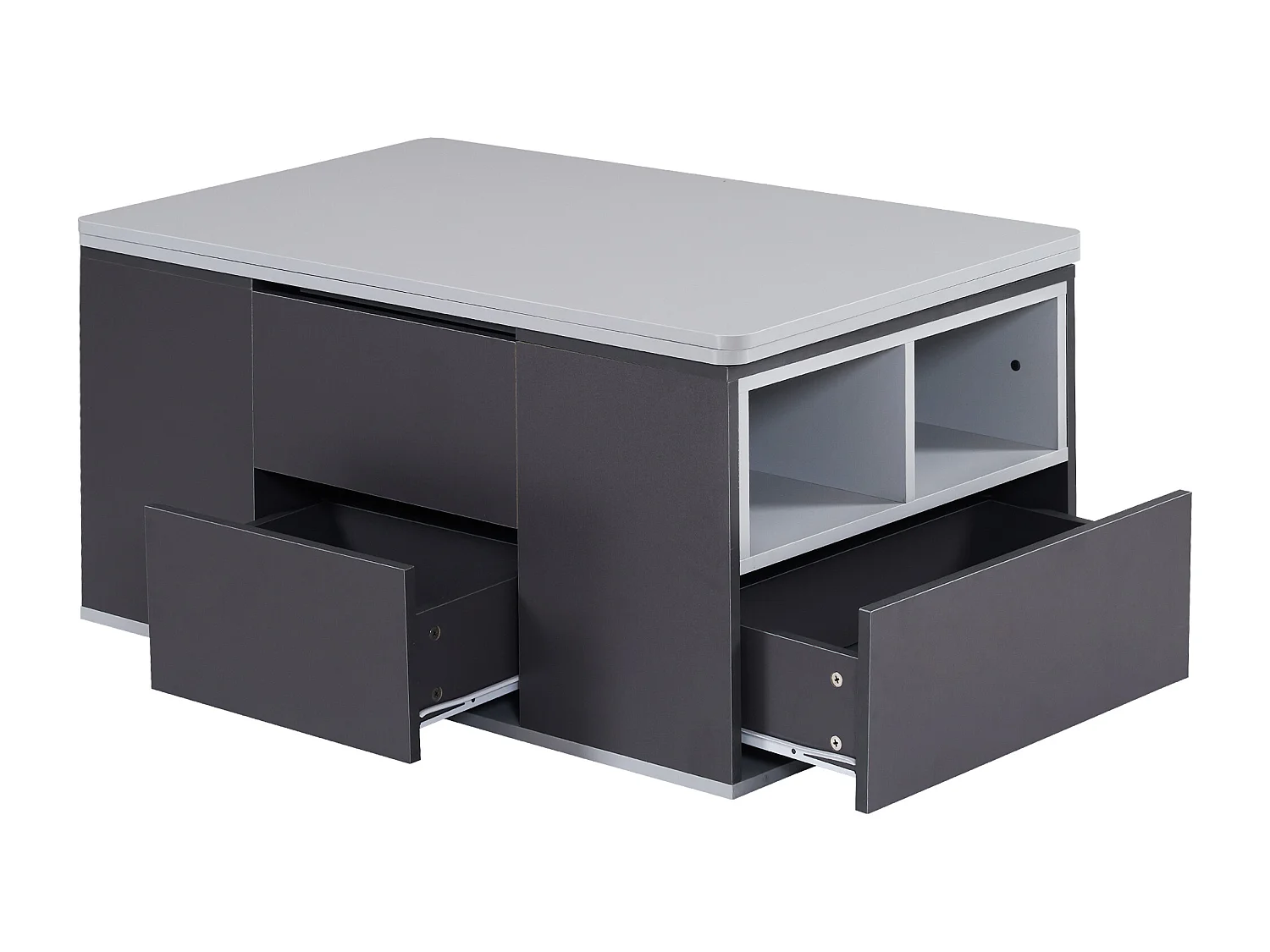 Table basse extensible avec tiroirs de rangement et étagères ouvertes - Gris - pour salon