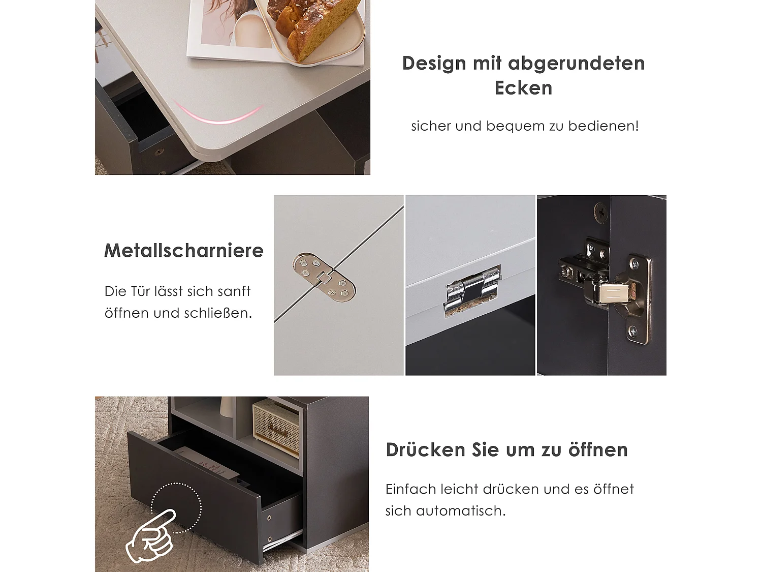 Table basse extensible avec tiroirs de rangement et étagères ouvertes - Gris - pour salon