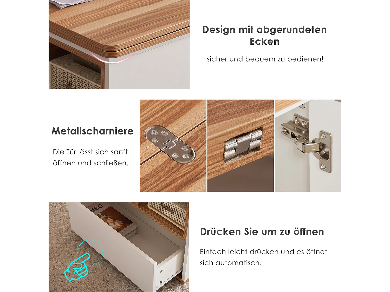 Table basse extensible avec tiroirs de rangement et étagères ouvertes - Blanc - pour salon