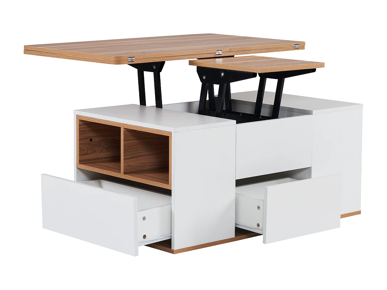 Table basse extensible avec tiroirs de rangement et étagères ouvertes - Blanc - pour salon