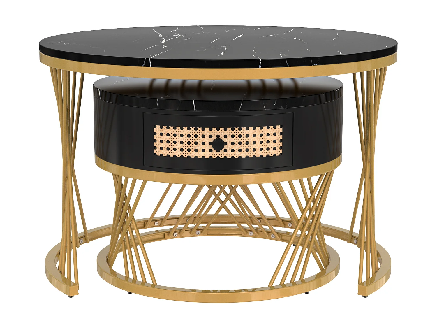 Juego de 2 mesas de centro nido 70x45,5 cm + 50 x38,5 cm - Negro y Dorado